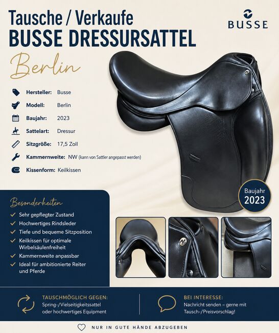 Tausche/Verkaufe Dressursattel busse bj. 2023, Busse Belin, Julian. H, Dressage Saddle, Gummersbach