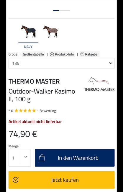 Thermo Master Outdoor-Walker 135 cm, 100 Gramm, Thermo Master Outdoor-Walker Kasimo, Tamara, Derki dla konia, Untermeitingen, Image 3