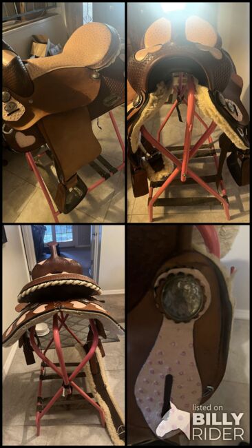 Custom made Texas Saddlery 16 inch tooled with Ostrich leather seat & hearts, like new, Texas Saddlery , Dawn DeFord, Siodło westernowe , Phoenix, Image 13