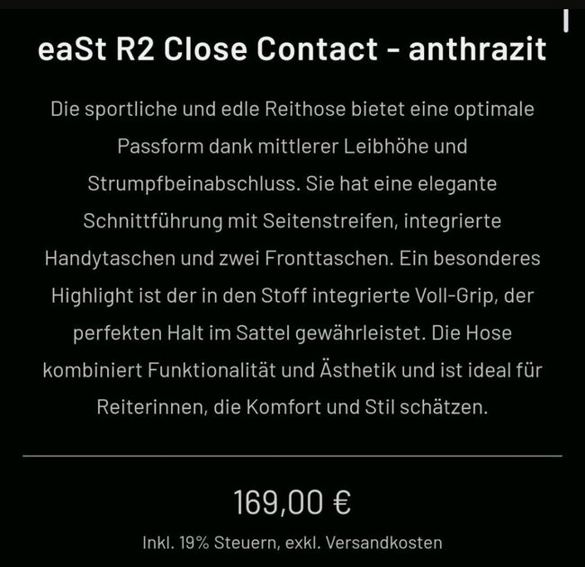 EaSt R2 Reithose Gr M Close Contact anthrazit, EaSt Vollbesatzreithose integriert , Julia Lekiqi-Eder , Reithosen, Pfarrkirchen, Abbildung 5