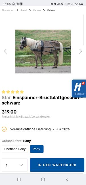 Einspänner Brustblattgeschirr Pony komplett, Waldhausen STAR, Sarina Grossenbacher , Kutschgeschirr, Les Breuleux , Abbildung 5