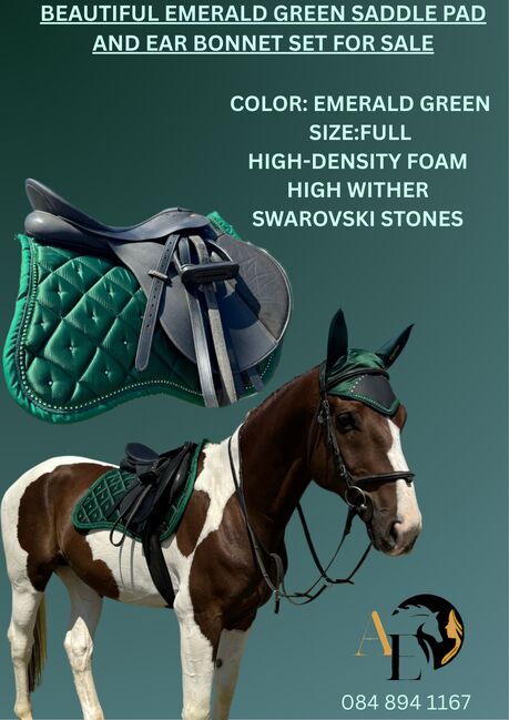 emerald green saddle pad and ear bonnet, Angel Equine , Abbey, Other Pads, Pretoria 