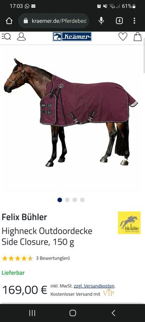 Felix Bühler highneck Outdoor 150 gramm (Größe in 135 und 155), Felix Bühler, Laura , Horse Blankets, Sheets & Coolers, Mainburg