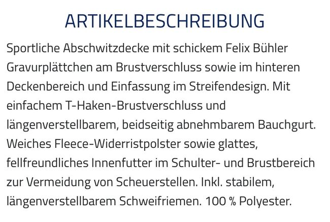 Felix Bühler Abschwitzdecke Essential 145, Felix Bühler Essential, Manou, Horse Blankets, Sheets & Coolers, Bad Wildungen, Image 2