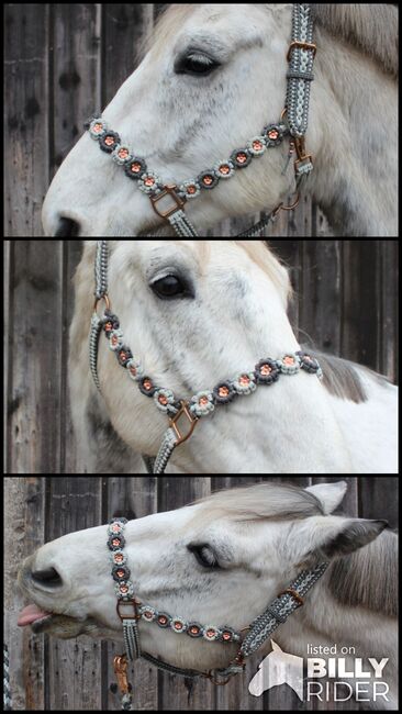 Blümchen Pferde-Halfter WB mit Strick Größe Warmblut aus  Paracord, Knotenwerke Handmade, Bettina Schlezak, Halters, Riedstadt, Image 4