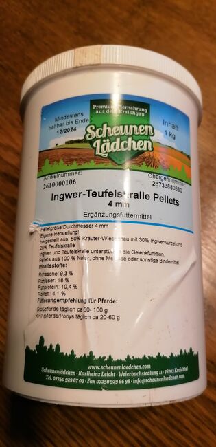 Ingwer-Teufelskralle Pellets 1kg, Scheunenlädchen, Heike, Pasza i suplementy dla koni, Hamburg 