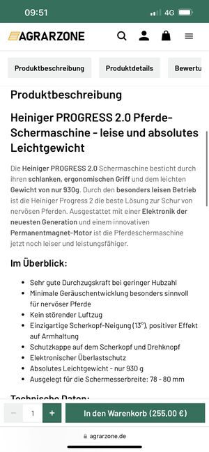 Heiniger Pferdeschermaschiene, Heiniger Progress, Sabrina, Pflegeprodukte, Wolfsburg, Abbildung 5