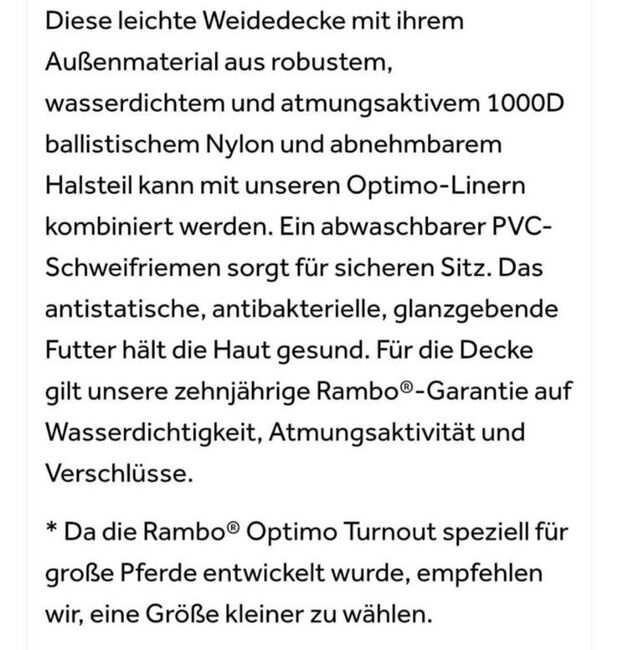 Horseware Rambo Optimo 145cm Neu mit Halsteil, Horseware  Rambo Optimo , Michaela , Horse Blankets, Sheets & Coolers, Hauenstein, Image 3