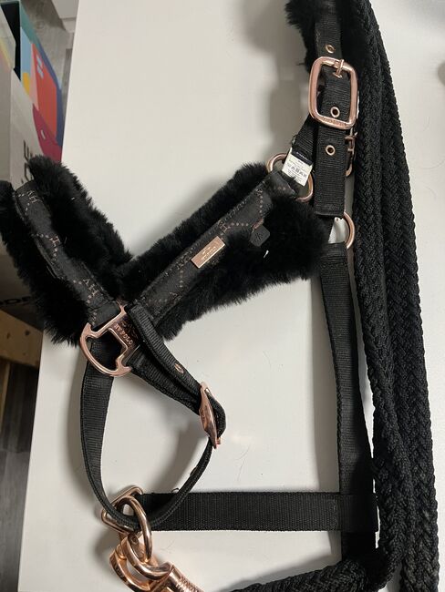 HV Polo Halfter WB schwarz Rose Plüsch mit Strick, HV Polo, Manuela G., Halters, Schallbach