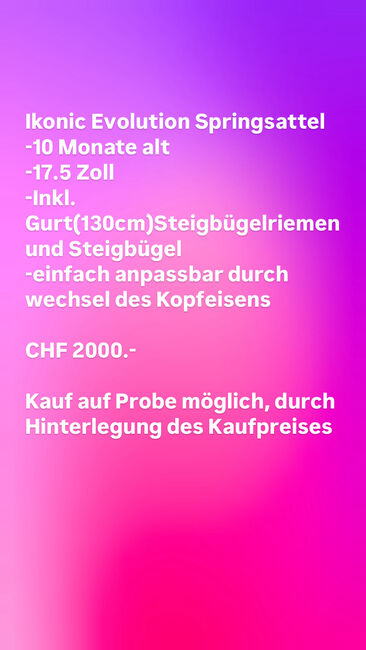 Ikonic Evolution Springsattel, Ikonic Evolution, Sarah Straub, Lambskin Pad, Hagenwil b. Amriswil