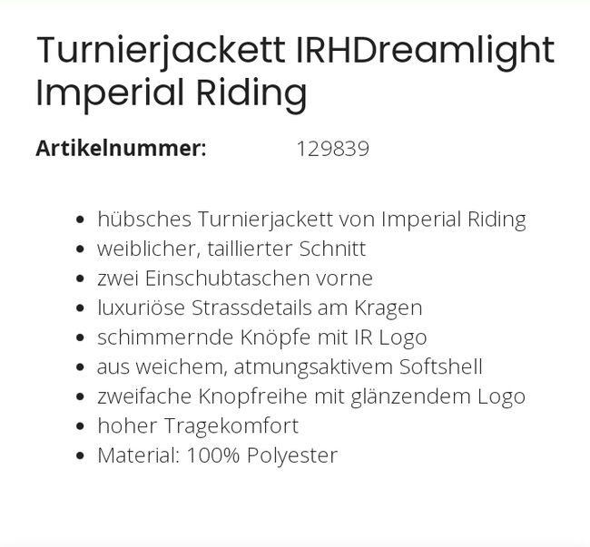 ⭐️Imperial Riding/NEUES Turnierjacket Dreamlight in D38⭐️, Imperial Riding  Dreamlight , Familie Rose, Turnierbekleidung, Wrestedt, Abbildung 11