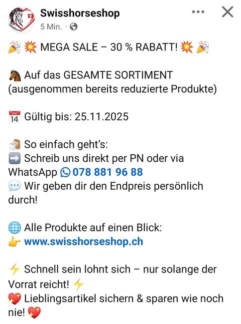 JETZT profitieren von 30% Rabatt ALLE Pferdeartikel Swisshorseshop bis 25.11.25, Maya (Swisshorseshop), Pferdedecken, Frauenfeld