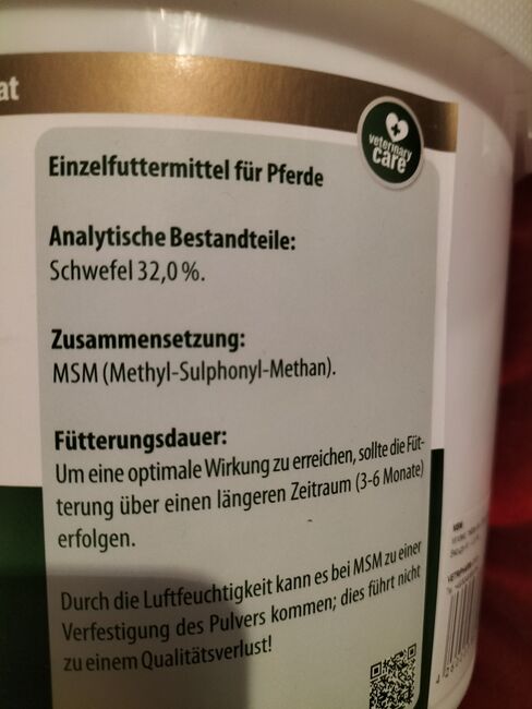 MSM Zusatzfuttermittel, Vetripharm GmbH, Angela, Pasza i suplementy dla koni, Trier