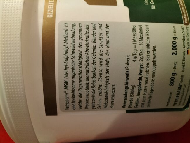 MSM Zusatzfuttermittel, Vetripharm GmbH, Angela, Pasza i suplementy dla koni, Trier, Image 2