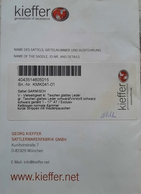 Kieffer-Vielseitigkeitssattel zu verkaufen, Kieffer Sattel Garmisch, Tamina Rühr, All Purpose Saddle, Weidhausen, Image 3