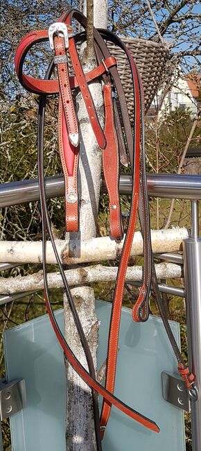 Kombi Trense / Zügel / Vorderzeug Western Leder, schlicht, rot/braun, Tina Pätzold, Bridles & Headstalls, Roth, Image 6