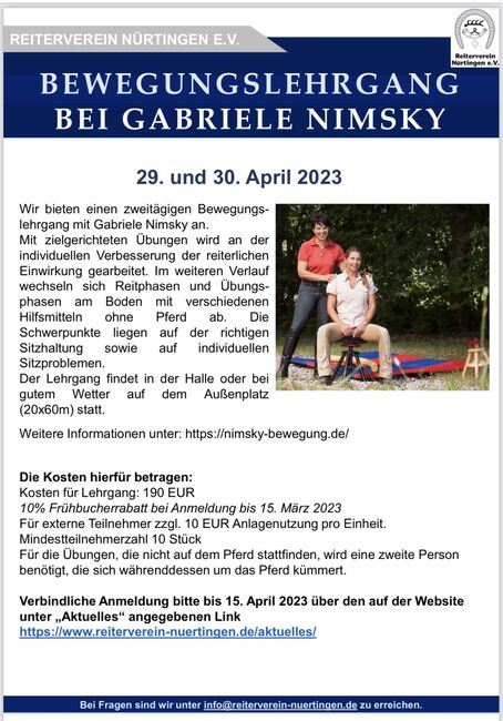 Bewegungslehrgang bei Gabriele Nimsky am 29./30.04.2023, nach Eckart Meyners, Cornelia Laukenmann, Kursy i seminaria, Nürtingen