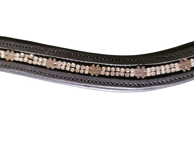 Leder-Stirnband, Stirnriemen mit Glitzersteinen / Glücksklee, 42 cm, schwarz; 4 Horse, 4 Horse, Andrea Schürmann, Reithalfter, Lichtenau, Abbildung 2