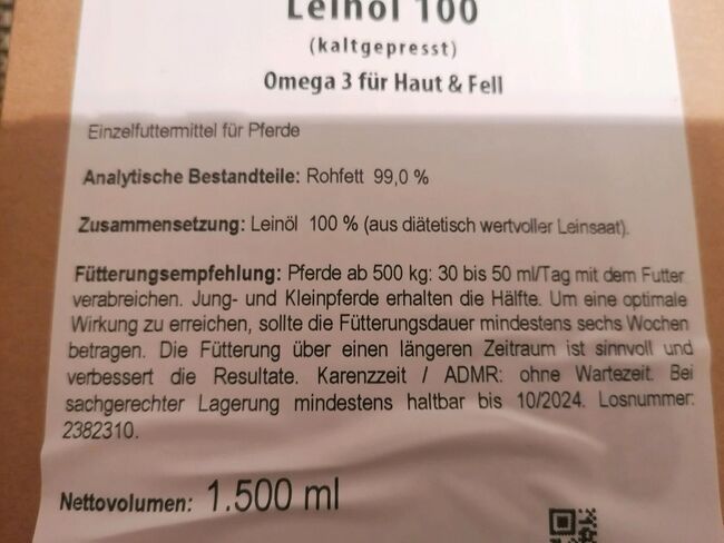 Leinöl (Kalt gepresst) 1,5 Liter mit Hahn OVP, Discountfutter.shop, Corinna, Pferdefutter, Werne, Abbildung 2