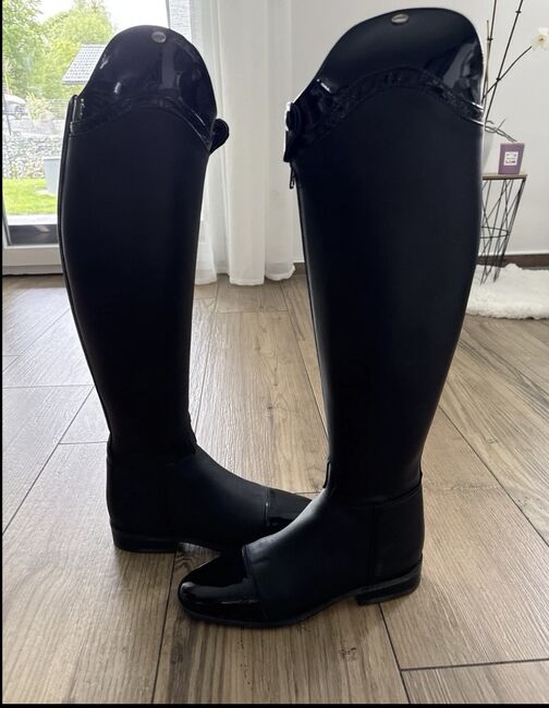 Lipica Damen Reitstiefel Leder schwarz mit Reißverschluss Lackleder-Optik Gr. 41, Lipica , Svenja, Riding Boots, Sonnen 