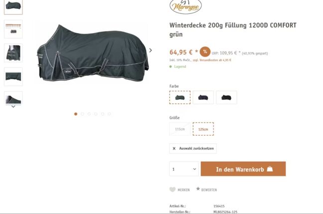 Marengos Winterdecke - 200g - 1200D - Comfort - grün, Marengos Winterdecke Comfort, Willy, Pferdedecken, Eching