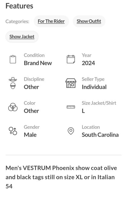 Men's show coat, Vestrum  Phoenix , Jamie S Russell, Herren-Oberteile, Chesnee, Abbildung 2