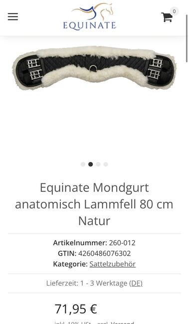 Mondgurt echtes Lammfell 80 cm Neu, Equinate  Sattelgurt , Patricia , Sattelgurte, Lauterbach, Abbildung 2