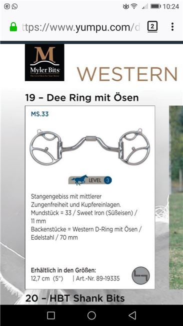 Myler MB 33 Western Dee mit Kinnriemen *neuwertig*, Myler MB 33 Western Dee, Uli, Horse Bits, Freising, Image 2