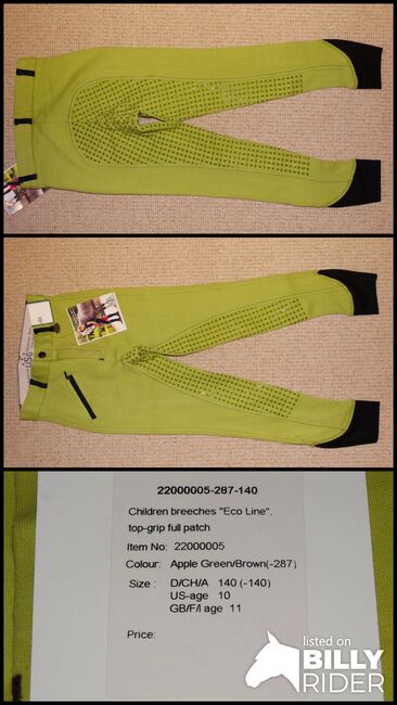 Neue USG Kinder-Reithose Silikon-Vollbesatz 140 / ca. 10-11 Jahre Mintgrün Grün NEU, USG ECO-Line, Anne, Children's Breeches & Jodhpurs, Wahrenholz, Image 4