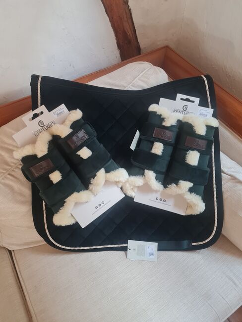 Neues Kentucky Set Velvet pine dunkelgrün Gamaschen (M+L) und Schabracke, Kentucky  Brushing Boots Velvet Contrast, Eilika Wünsch , Ochraniacze, Gleichen 