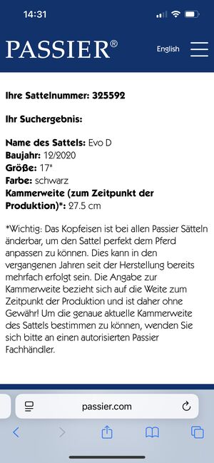 Passier Dressursattel EVO-D Mono 17“ Keil Schulterfreiheit, Passier EVO-D, Melanie Wellmann, Dressage Saddle, Bottrop, Image 15