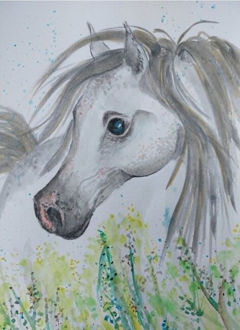 Pferd Aquarelle handgemalt, neu, Ola, Horses For Sale, Dallikon