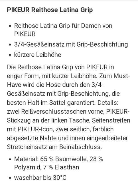 ⭐Pikeur/Neuwertige Reithose Latina Grip in Größe 72⭐, Pikeur  Latina Grip , Familie Rose, Reithosen, Wrestedt, Abbildung 8