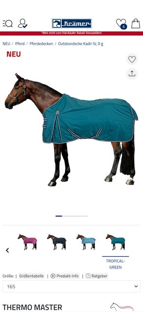 Regendecke Thermo Master 0 Gramm, 165, Krämer, Thermo Master  Outdoordecke Kadir 0 Gramm , Marina, Horse Blankets, Sheets & Coolers, Weißenohe