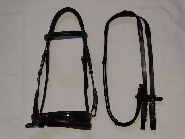 Ersatzteil-Trense VB mit passenden Zügeln & Sperrriemen Schwarz Goldbeschläge, Anne, Bridles & Headstalls, Wahrenholz