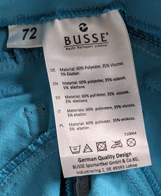 Reithose Busse türkis Grip-Besatz neu, Gr. 72, Busse, Kim Hergenröder , Breeches & Jodhpurs, Flensburg, Image 3