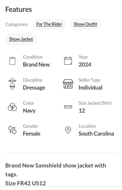 Samshield woman's Show coat, Samshield , Jamie S Russell, Turnierbekleidung, Chesnee, Abbildung 3