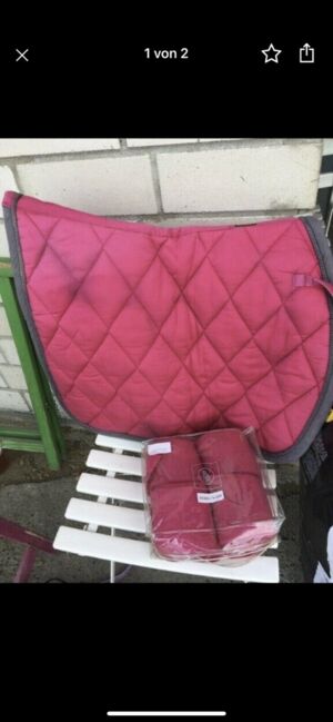 Schabracke Dressur WB pink grau mit Bandagen, BR Schabracke Bandagen , Nadine, Schabracken, Troisdorf 