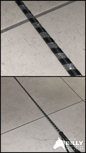 Silber-schwarze Gerte mit Glitzer, 80 cm lang mit Schlag, Sabine, Gerten & Springgerten, Ansbach , Abbildung 3