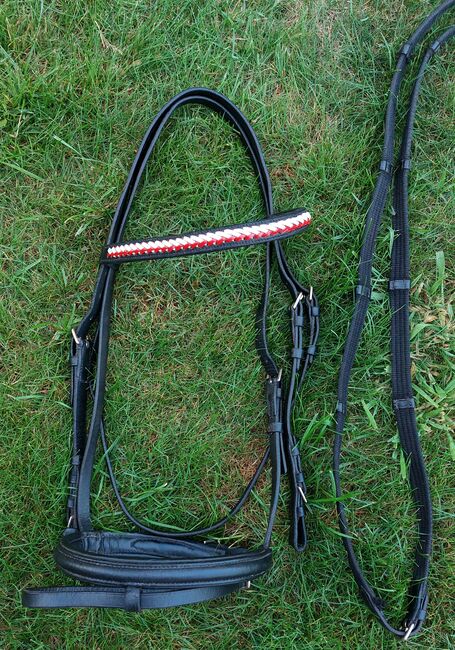 Trense + Zügel Größe Warmblut WB geflochtener Stirnriemen kombiniertes Reithalfter, Nicole , Bridles & Headstalls, Norderstedt, Image 3