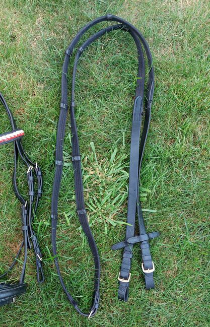 Trense + Zügel Größe Warmblut WB geflochtener Stirnriemen kombiniertes Reithalfter, Nicole , Bridles & Headstalls, Norderstedt, Image 2