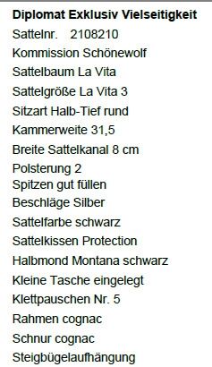 Sommer Sattel Diplomat VS, Sommer  Diplomat VS , Bernd Schönewolf , Vielseitigkeitssattel (VS), Körle, Abbildung 2