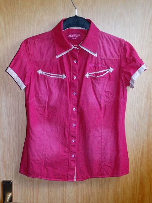 STONEDEEK Damenbluse Denim M Cassis Rot Pink Neuwertig Western Bluse kurzarm, STONEDEEK, Anne, Oberteile, Wahrenholz