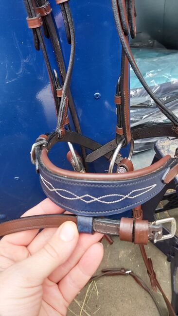 Gr. VB braune Trense mit blauen Verzierungen inkl Gurtzügel, QHP Loesdau Trense, Katrin , Bridles & Headstalls, Tornesch 