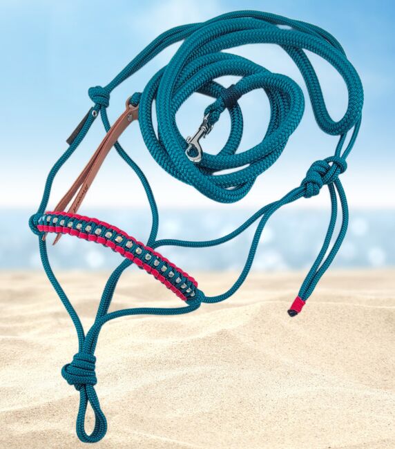 Strass Knotenhalfter PONY mit Strick Petrol Pink, Maya (Swisshorseshop), Halfter, Frauenfeld