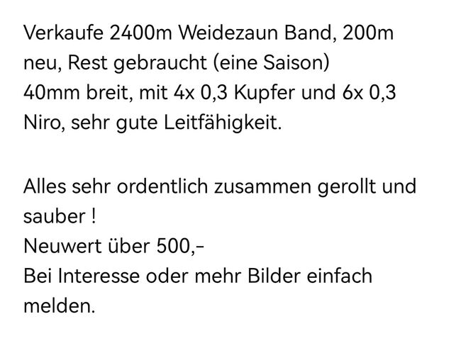 Weidezaun Band 40mm, 2400m, Voss, I. A. , Wstążki i liny, Herrengosserstedt, Image 2