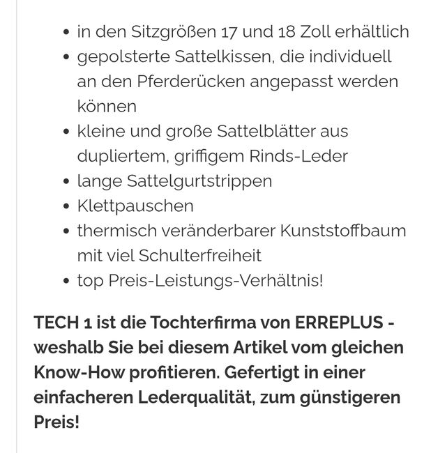 Tech 1 Tochterfirma von  ( Erreplus) Sattel, Tech 1, Sabine Hösl, Dressursattel, Hofstetten- Grünau, Abbildung 3
