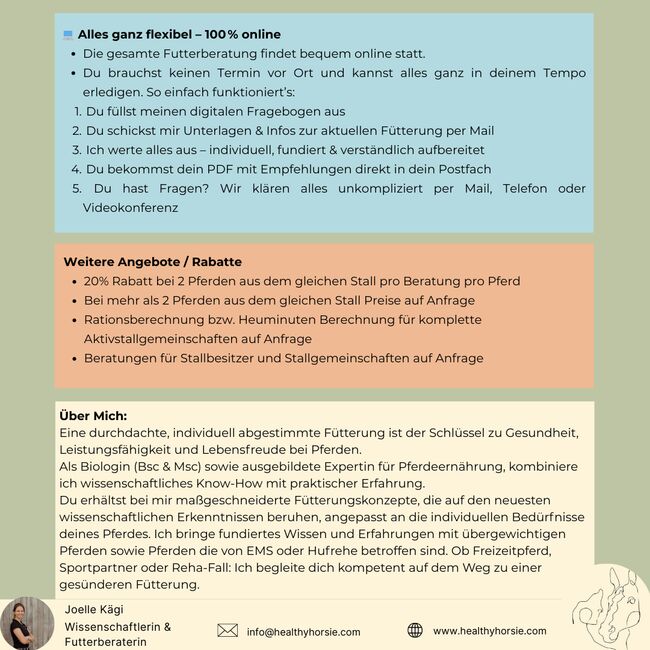 Unabhängige Futterberaterin / Rationsberechnung / Mineralfutteranalyse, Joelle, Pferdefutter, Wetzikon ZH, Abbildung 2