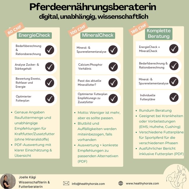Unabhängige Futterberaterin / Rationsberechnung / Mineralfutteranalyse, Joelle, Pferdefutter, Wetzikon ZH