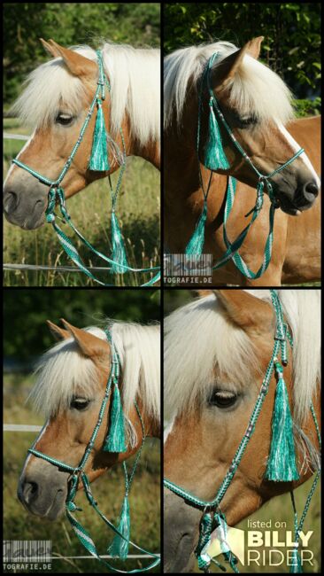 Englisch-Zaum "Gebisslos-Classic-Color" in mittelgrün/weiss mit silbernen Ornament-Perlen, Una (Horse-design), Ogłowia bezwędzidłowe, Rot am See, Image 6